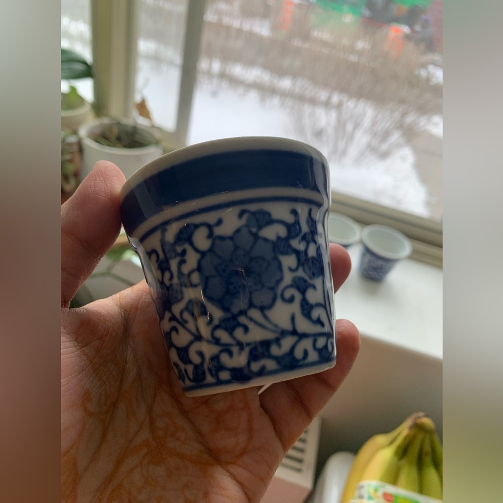 Blue and White Small Floral Ceramic planters set of 3